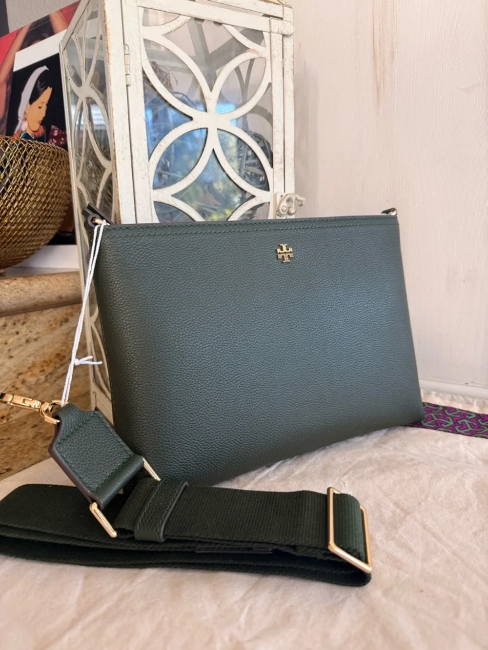 New tory Burch Blake Swingpack With Matching Wallet In Basil Color